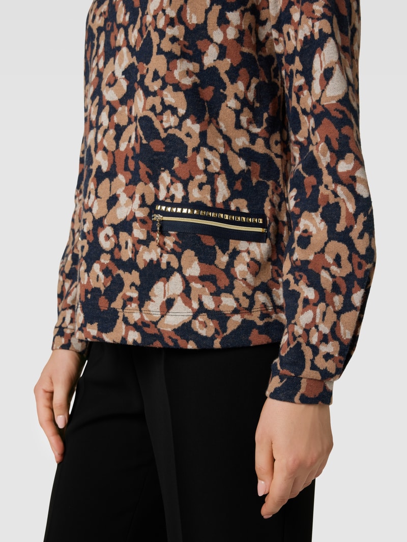 Sweatshirt mit Allover-Muster und Reißverschlusstaschen in camel