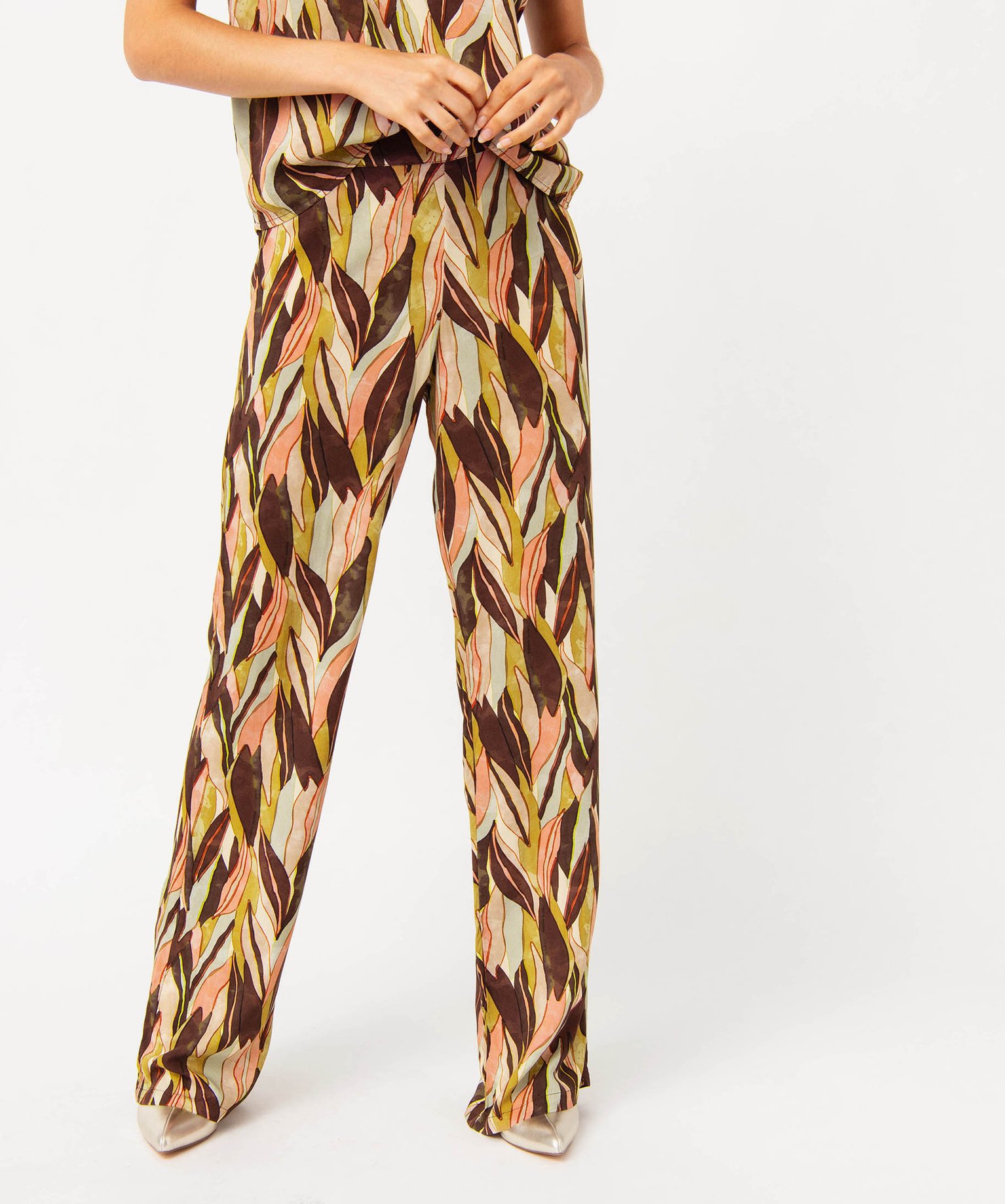 Pantalon fluide à motif feuillage femme imprime | GEMO