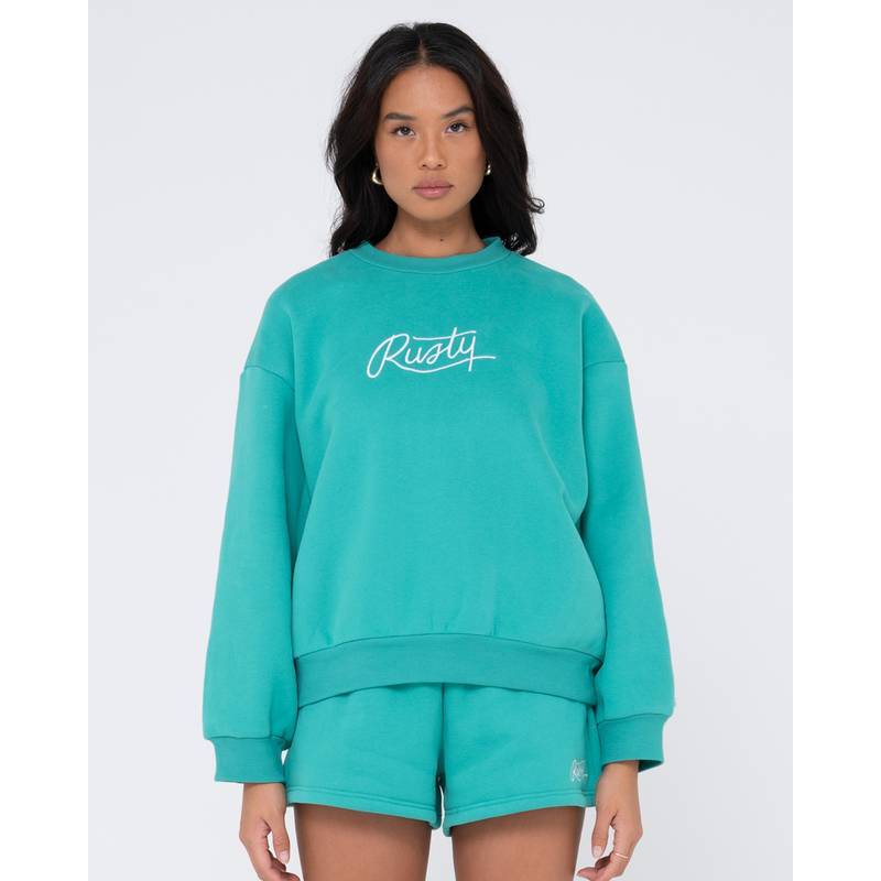 RUSTY RUSTY SCRIPT OVERSIZE CREW NECK FLEECE Rundhalspullover Damen