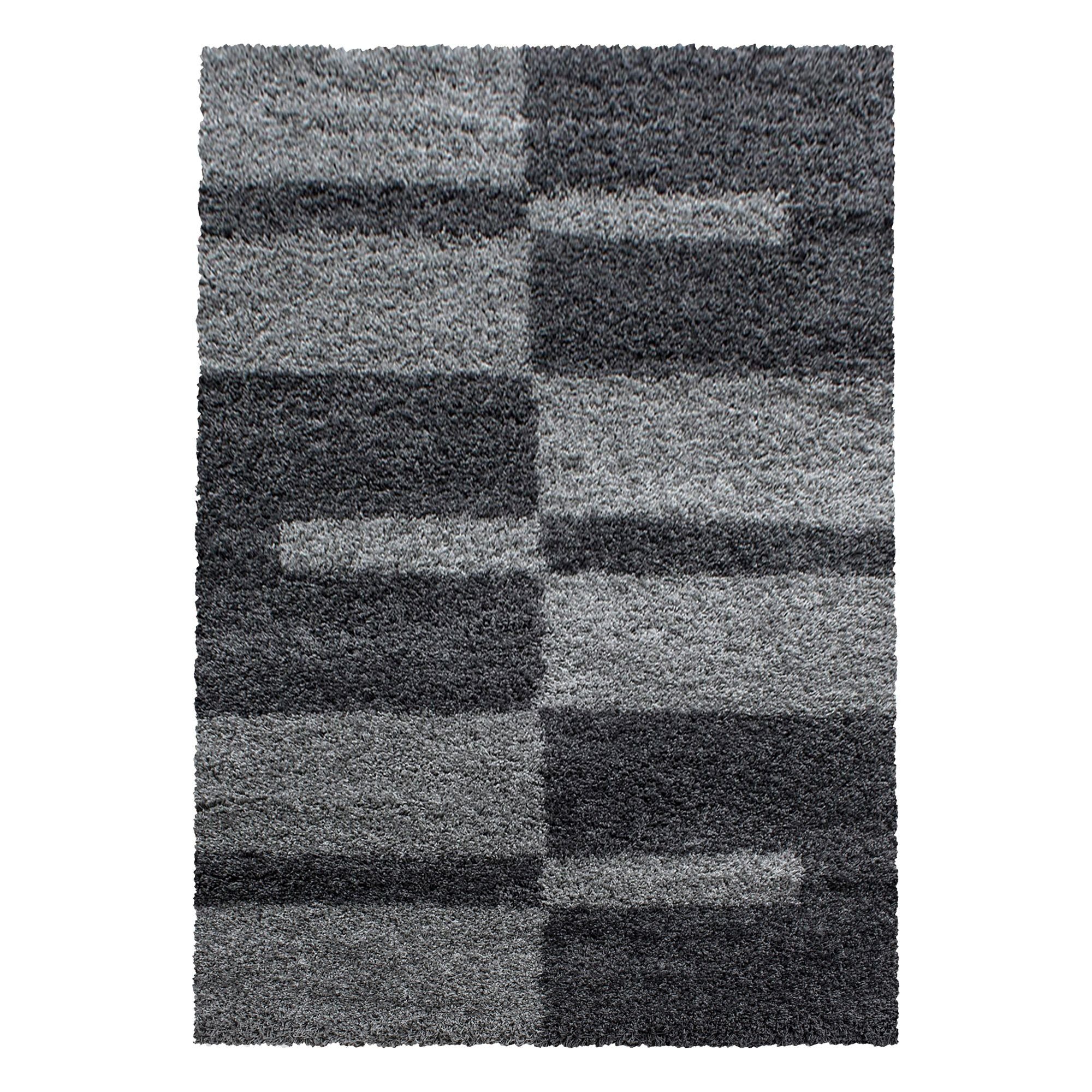 Hochflor-Teppich Kariert Design, Carpetsale24, Läufer, Höhe: 30 mm, Teppich Kariert Design Teppich im modern Stil Teppich Wohnzimmer