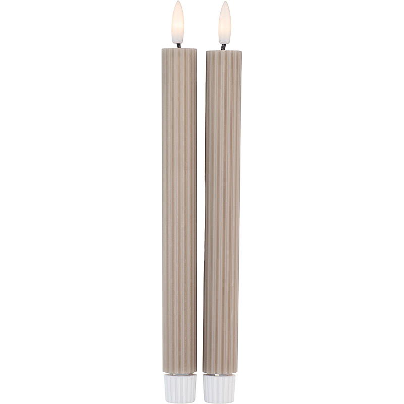 Vie Selected Kronelys 2-pk 24 cm LED rille varmgrå