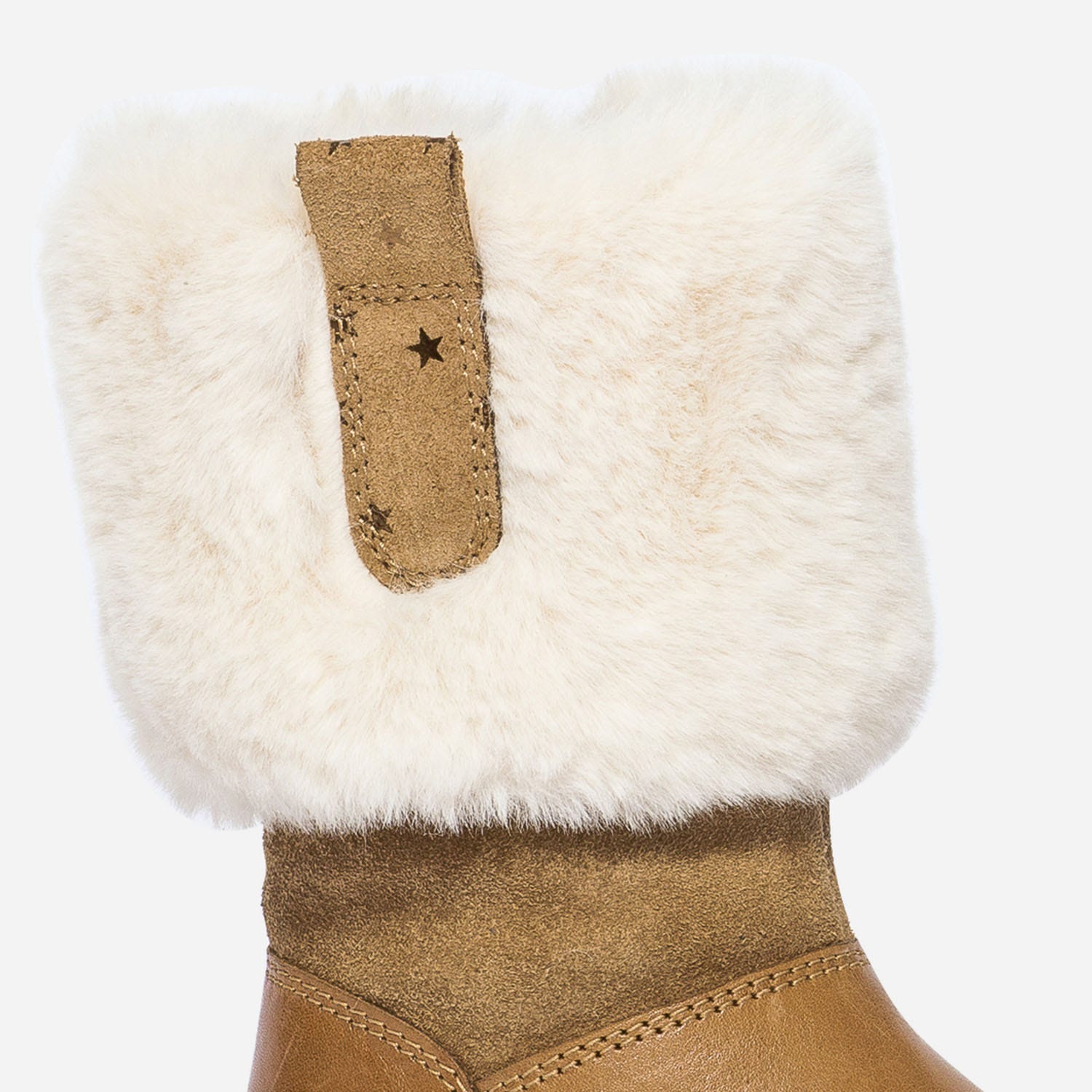 Botte camel en cuir à revers fourré