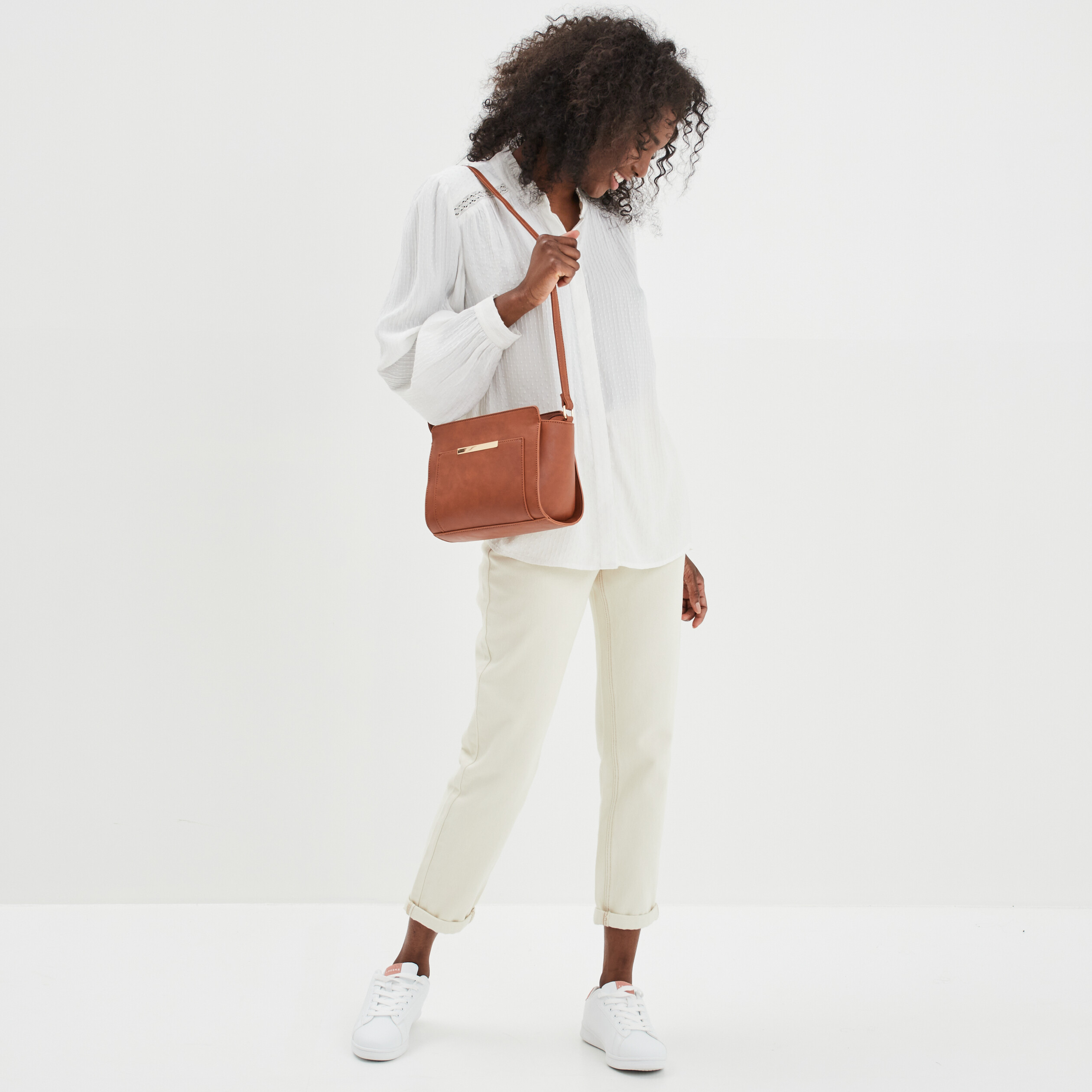 Jeans mom taille haute 7 8ème coton ecru femme | La Halle