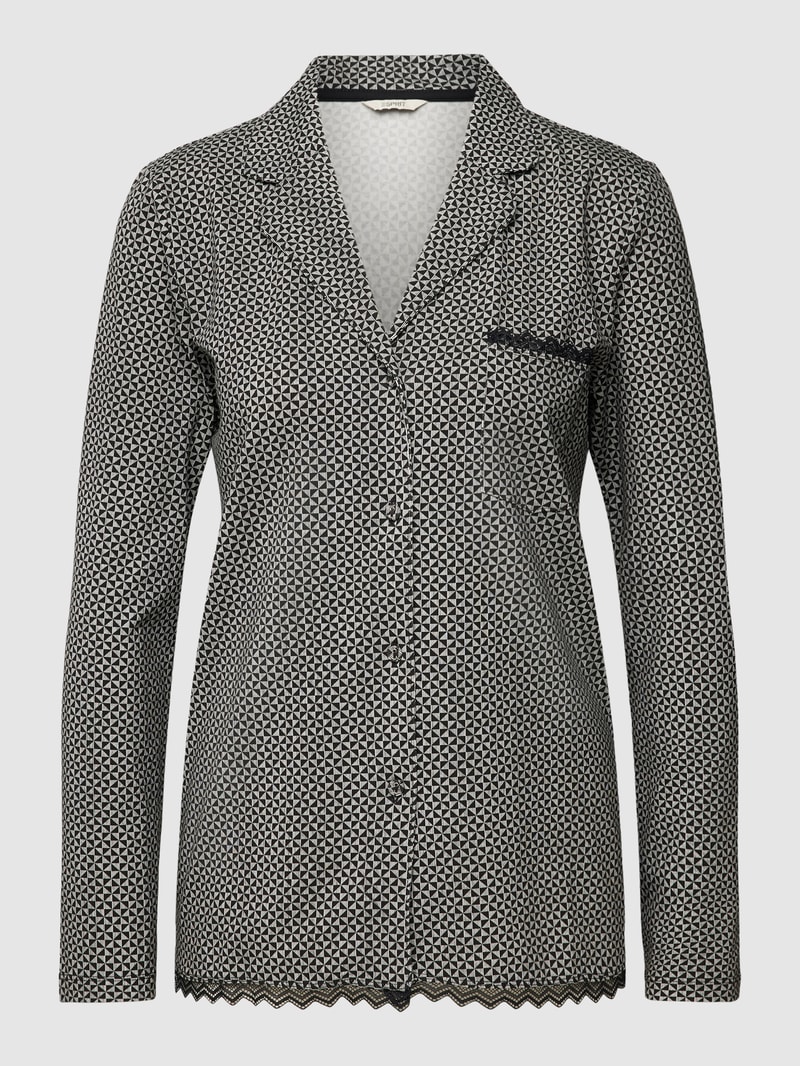 Pyjama-Oberteil mit Allover-Muster in schwarz