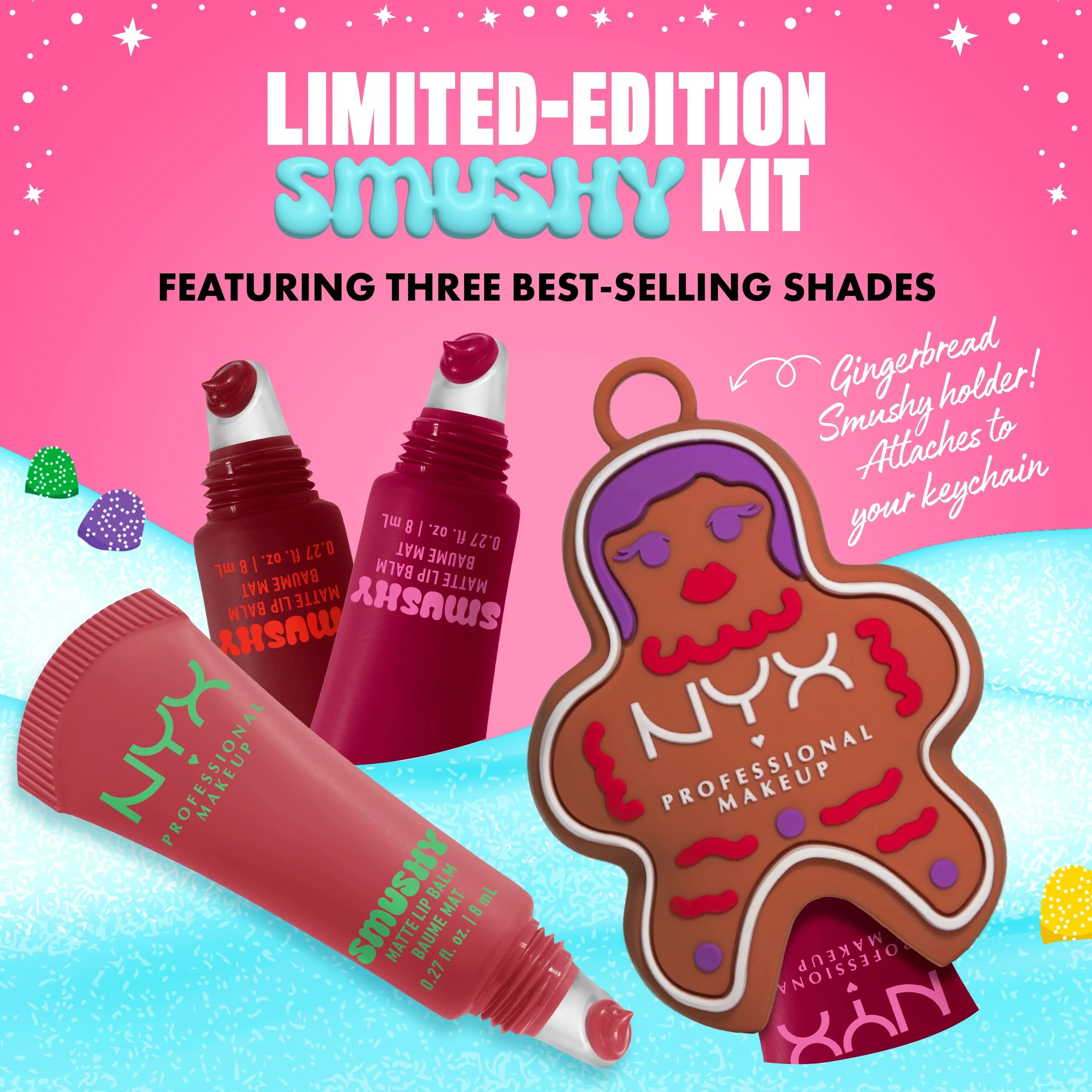 Kit de maquillaje para labios suaves y festivos: set de maquillaje, bálsamo labial, pintalabios mate.