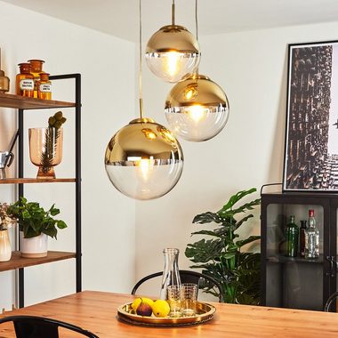 hofstein Hängeleuchte Arola 3-flammige Deckenlampe aus Metall in Gold, ohne Leuchtmittel, Moderner Look Pendellampe mit Glasschirm in Gold. 1xE27