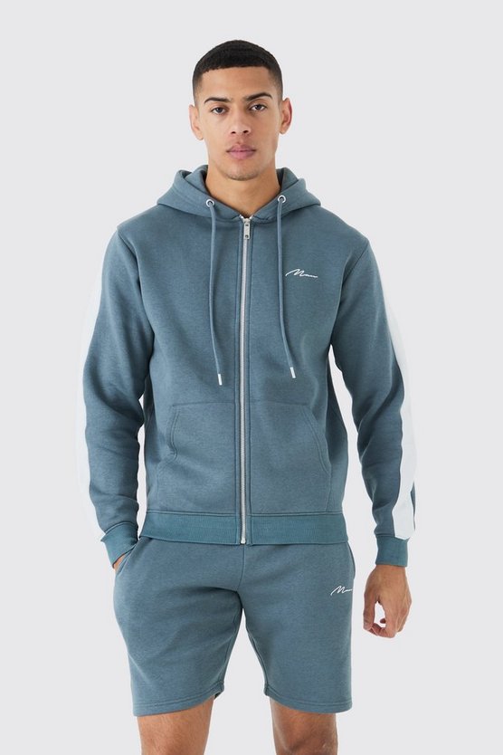 Kurzer Colorblock Man Signature Trainingsanzug mit Reißverschluss