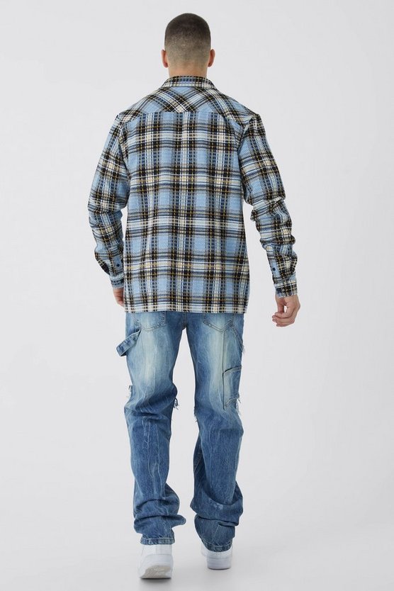 Tall langärmliges strukturiertes kariertes Overshirt