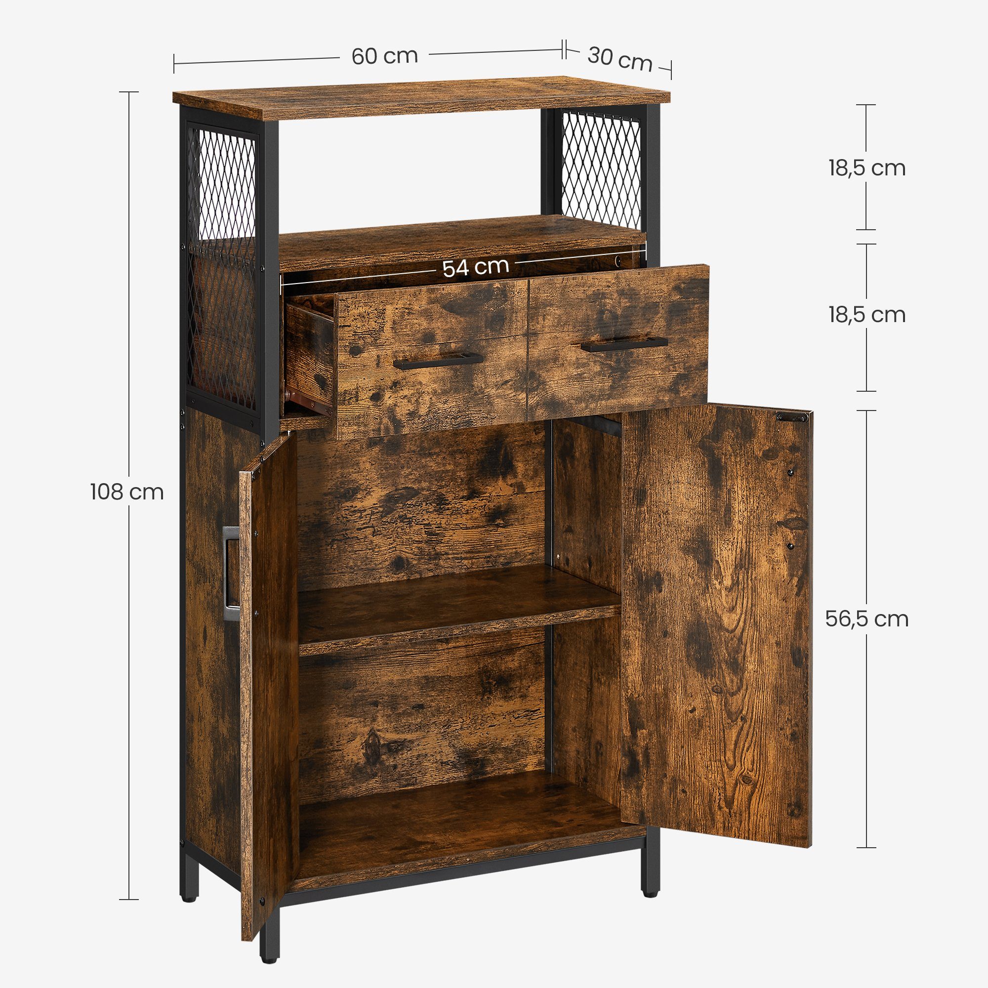 VASAGLE Highboard Sideboard, verstellbare Ablage, 108 x 60 x 30 cm