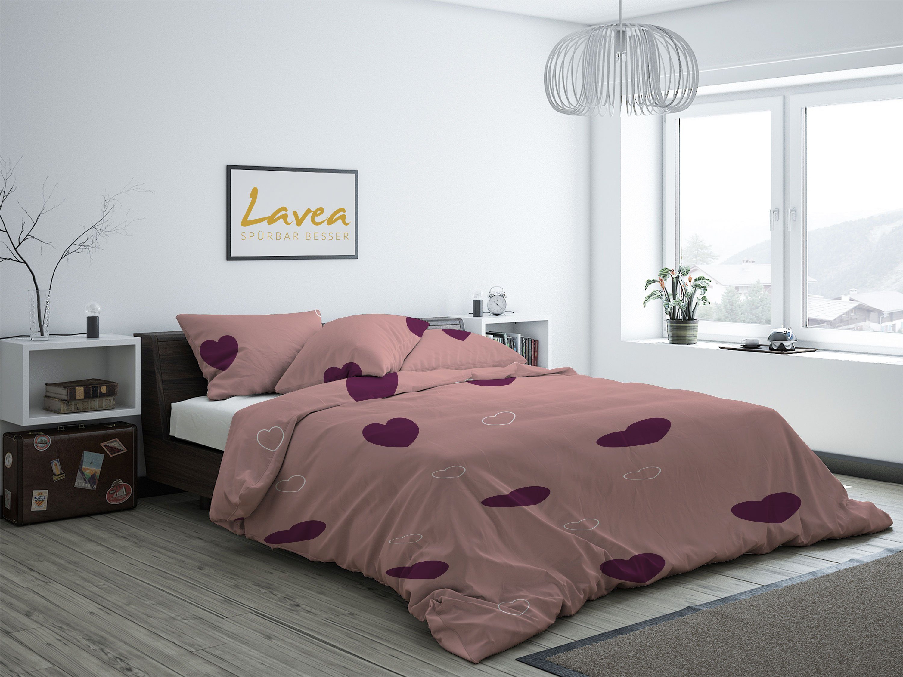 Bettwäsche Herzen, Lavea, mit Reißverschluss, 100% Baumwolle