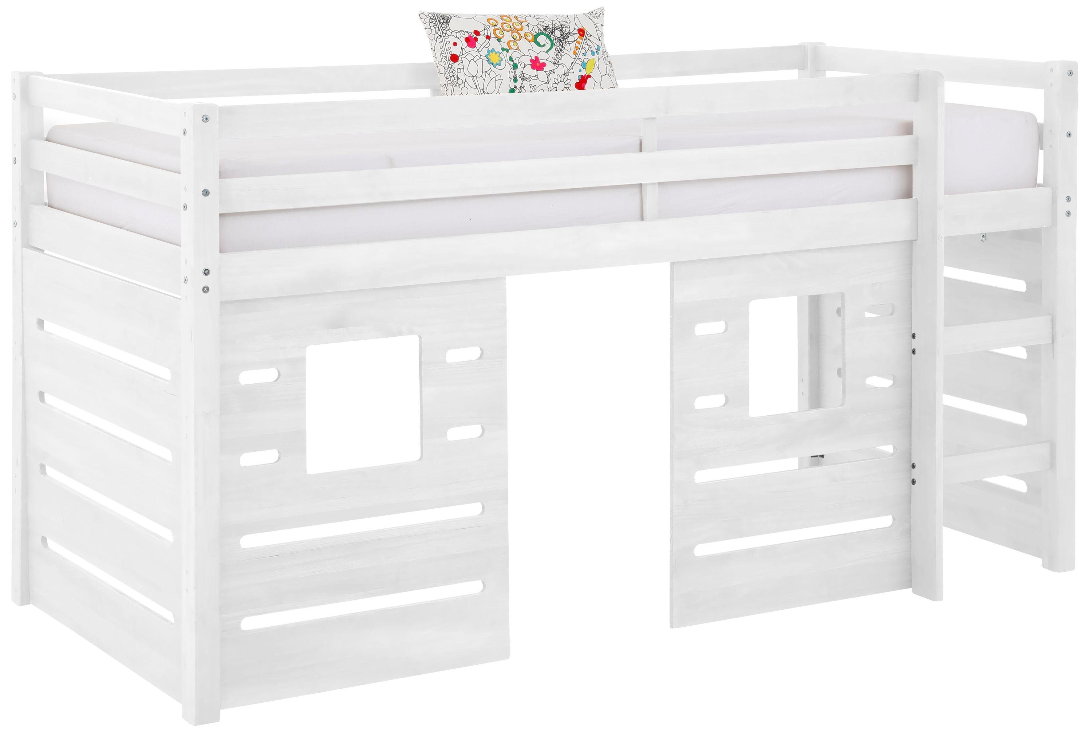 Lüttenhütt Hochbett Alpi aus Kiefernholz, inklusive Leiter und Panel, Außenmaßenbreite 103 cm