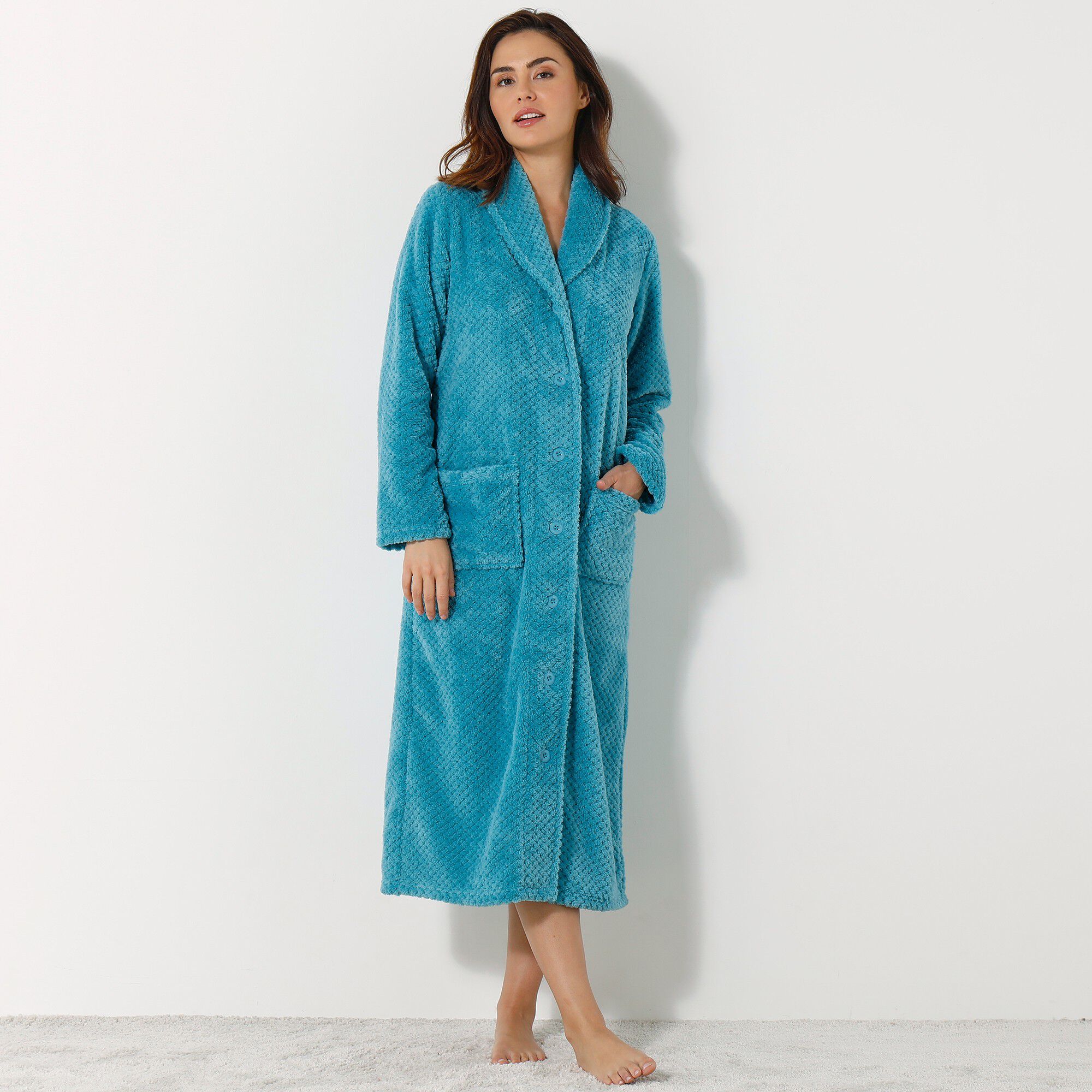 Robe de chambre maille polaire col châle