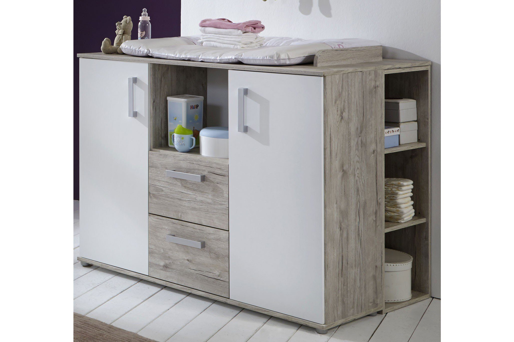 möbel-direkt.de Babyzimmer-Komplettset Bente, (Komplett Set, 6-St., Kleiderschrank, Babybett, Umbauseiten, Wickelkommode, Regale), Made in Germany, haptische und pflegeleichte Oberfläche