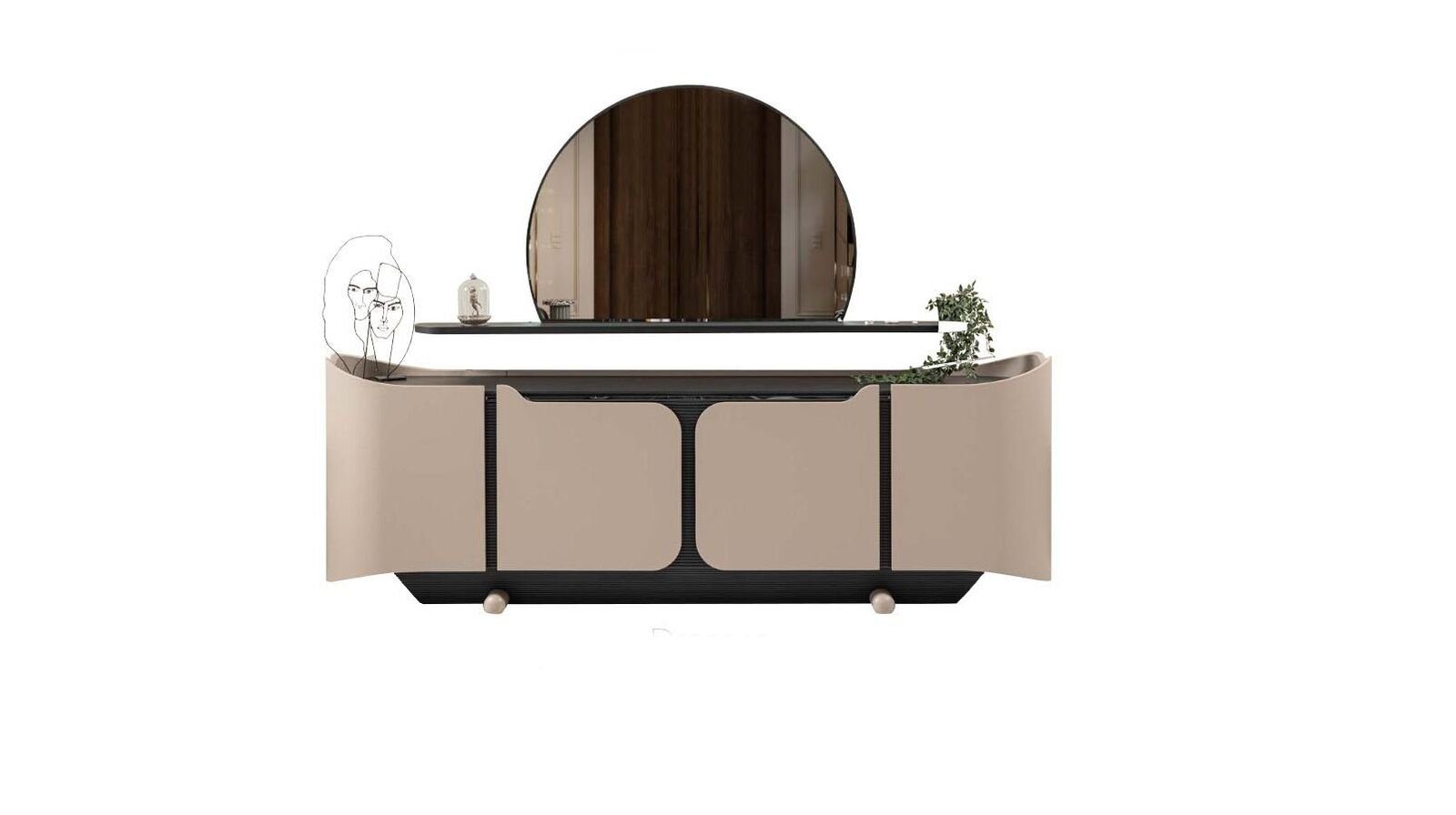 JVmoebel Anrichte Sideboard Anrichte Kommode mit Spiegel Schrank Holz Beige Modern Set (2 St., Anrichte/Spiegel), Made in Europa