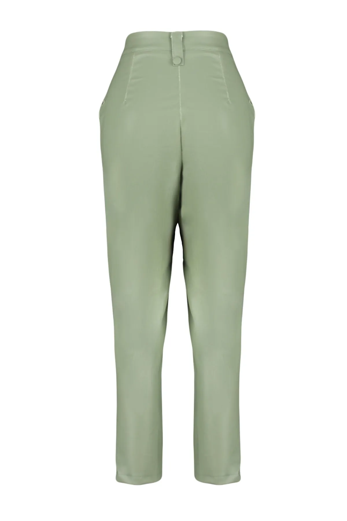 Trendyol Collection  Grüne Karottenhose aus gewebtem Kunstleder mit Knopfleiste vorne TWOAW22PL0083