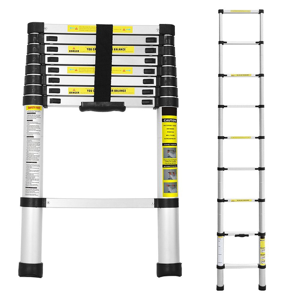 Lospitch Teleskopleiter Teleskopleiter Alu 2.6m-4.4m Ausziehleiter Anlegeleiter bis 150kg