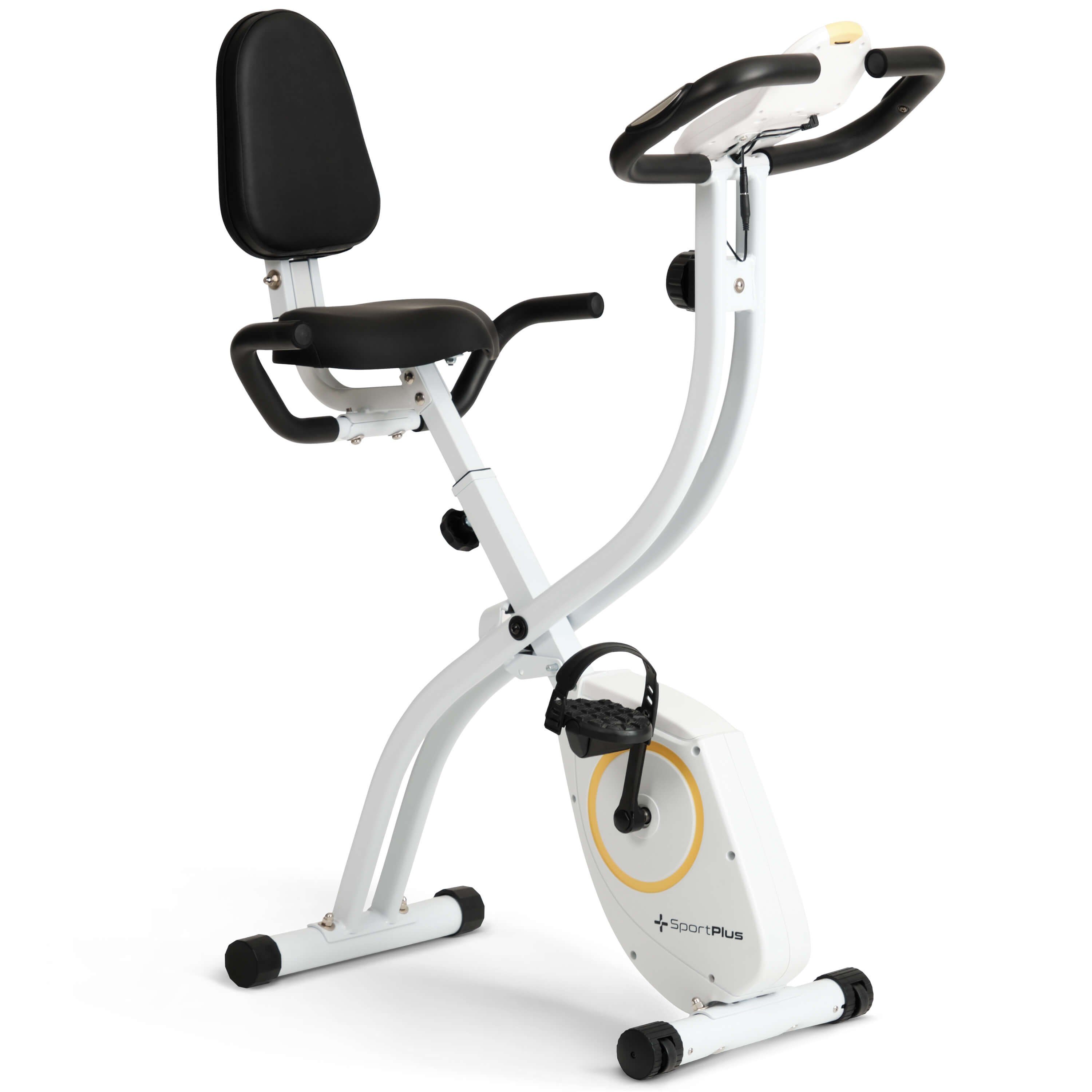 SportPlus Heimtrainer SP-HT-1300-W-iE, Heimtrainer, X-Bike, klappbar für Zuhause, Rückenlehne, 8 Stufen