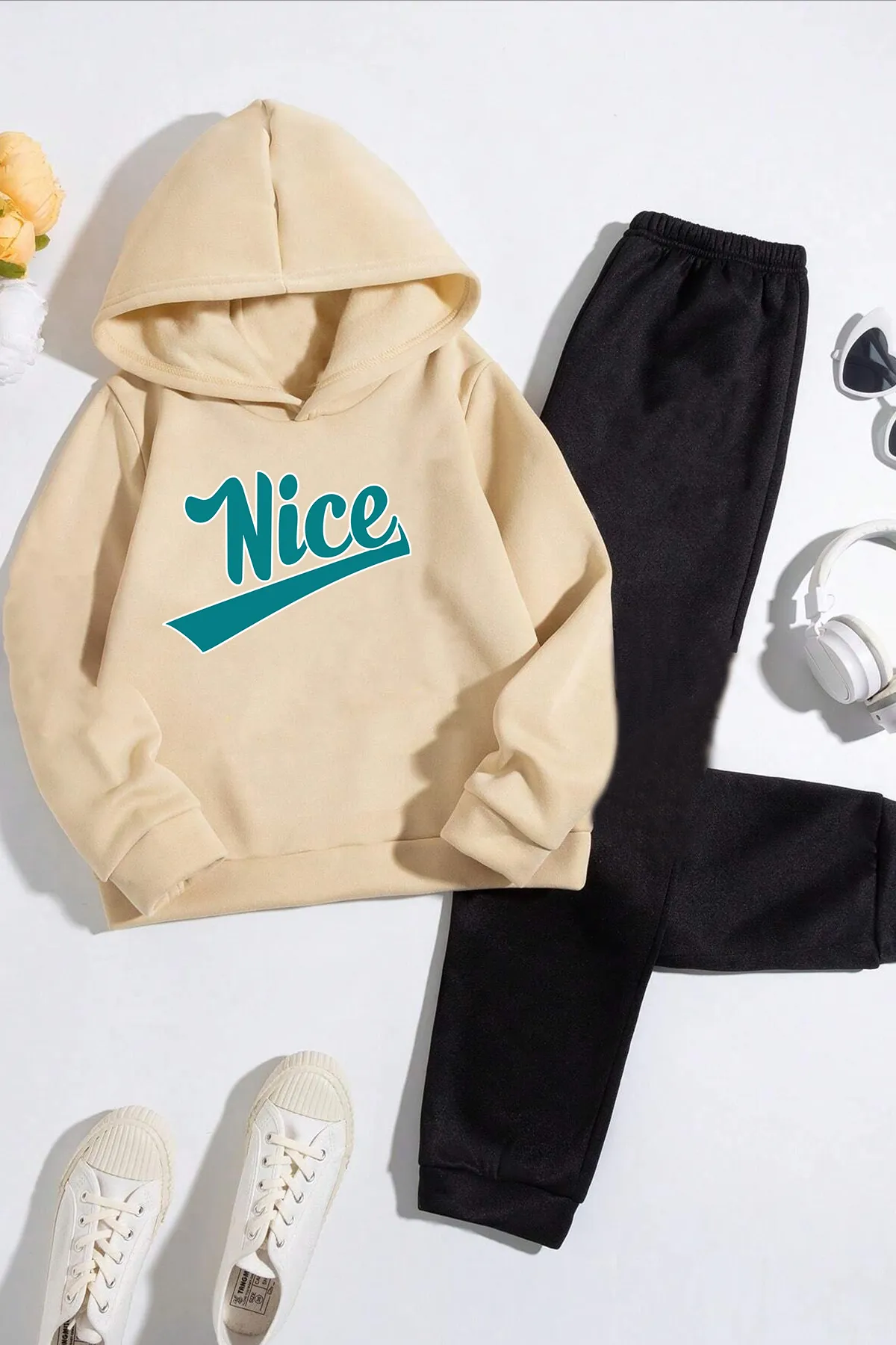 uyguntarz  Sport-Sweatsuit Set - Beige - Regular Fit