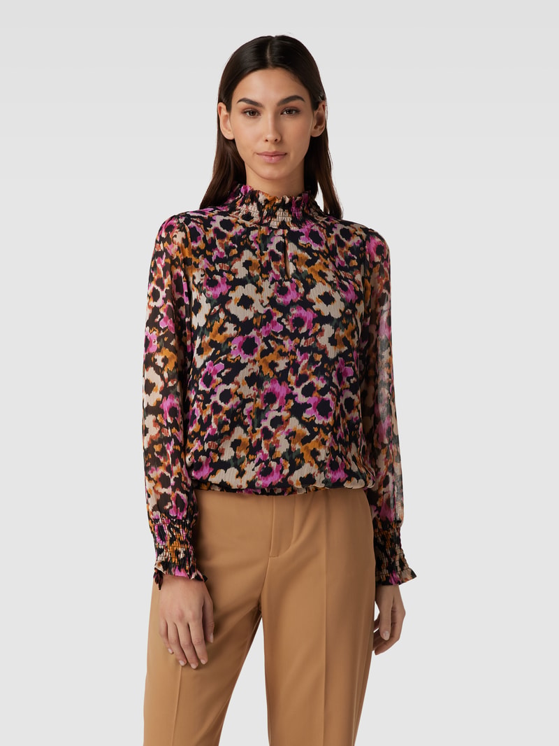 Bluse mit Allover-Muster und Smok-Details in pink