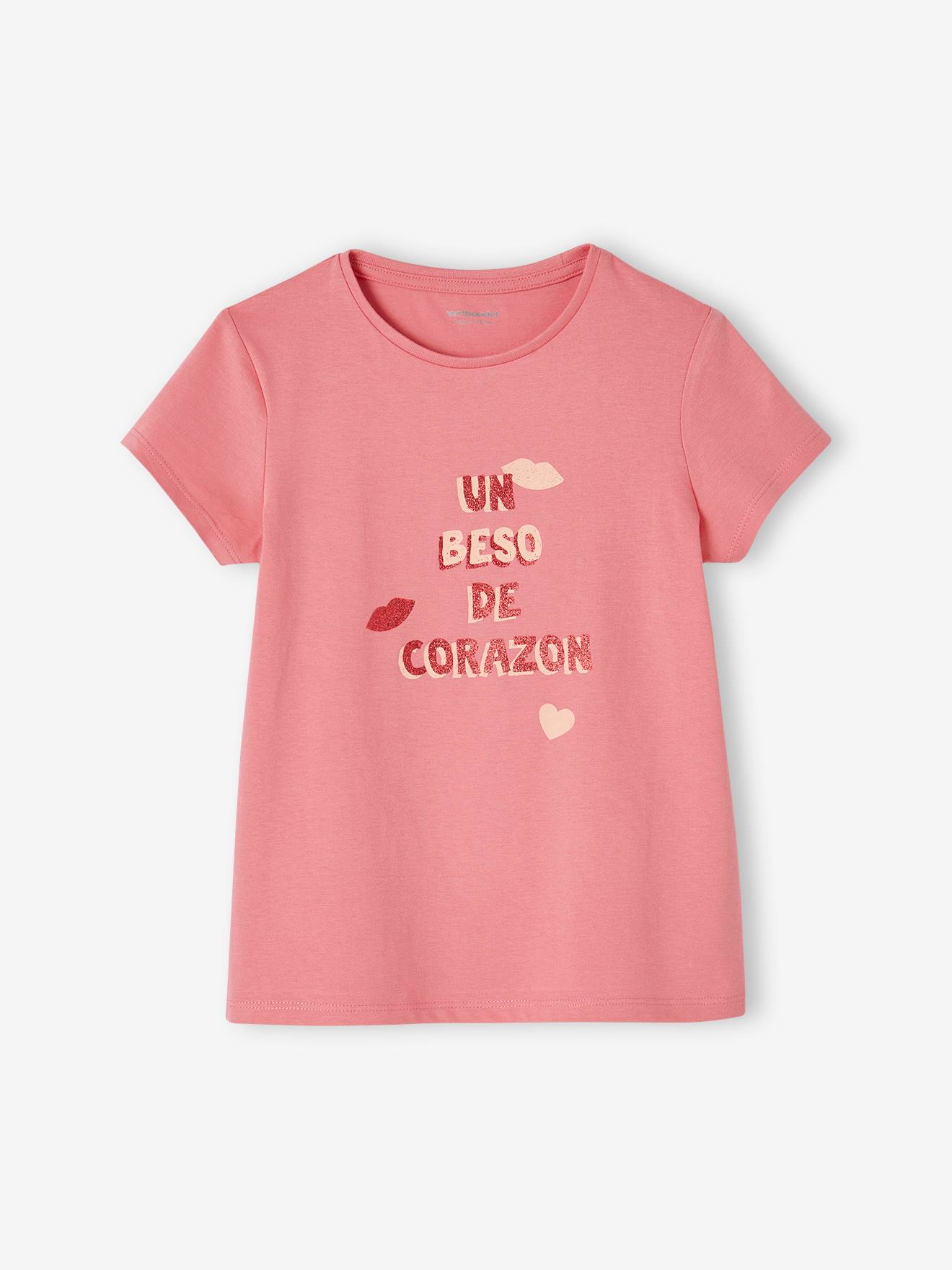 Vertbaudet Mädchen T-Shirt, Message-Print BASIC Oeko-Tex - wollweiß