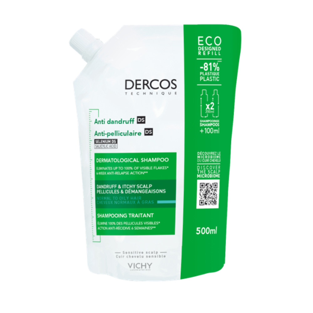 Vichy Dercos Technique Shampooing pellicules & démangeaisons cheveux normaux à gras en éco-recharge