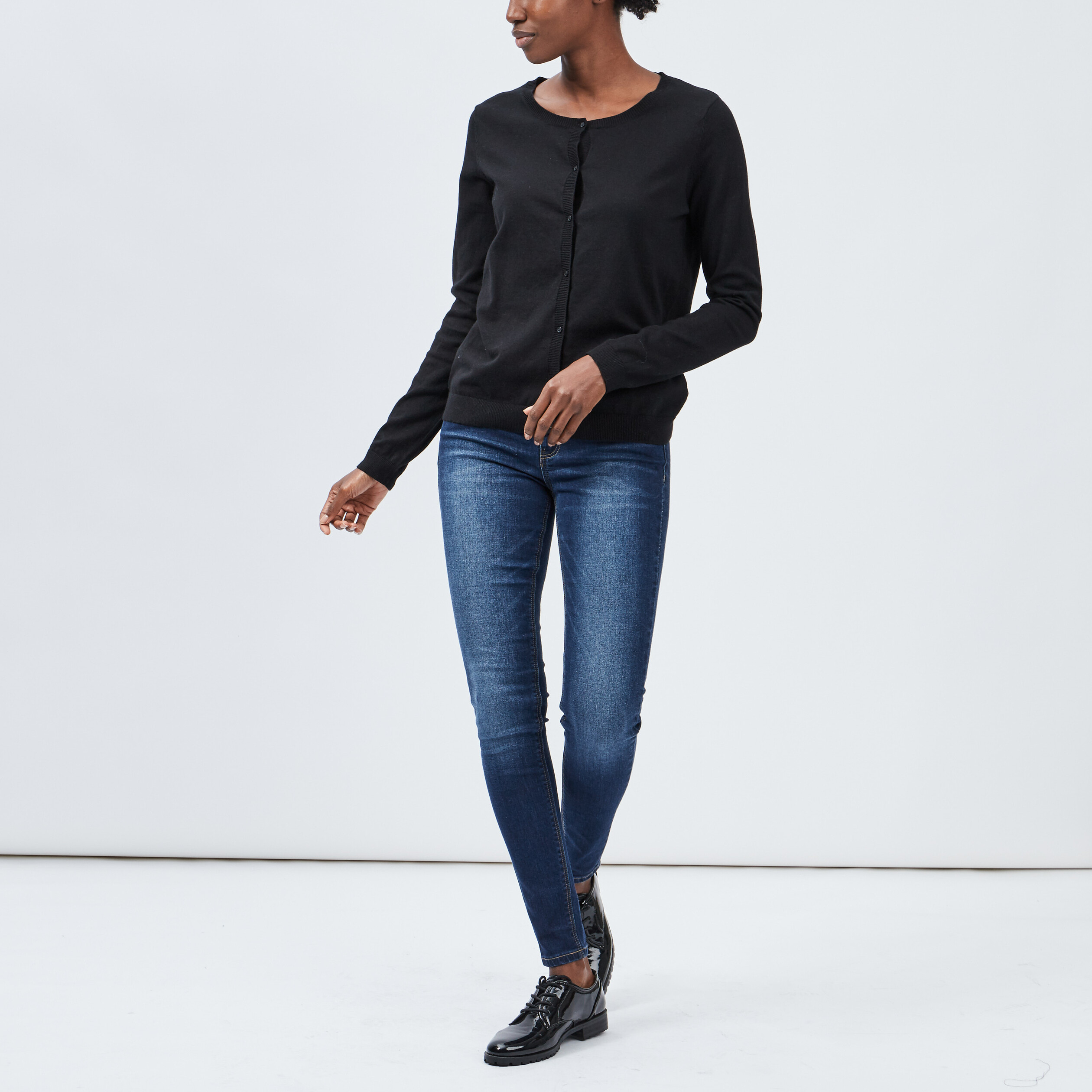 Gilet manches longues boutonné noir femme | La Halle