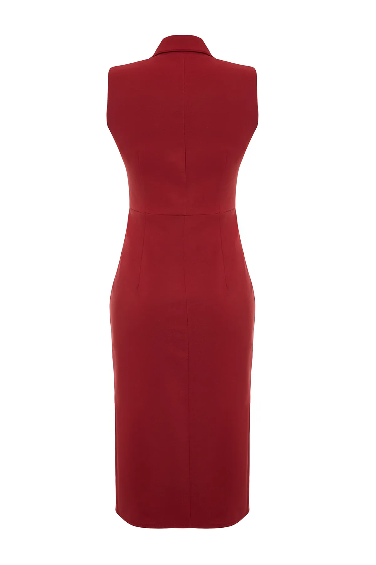 Trendyol Collection  Burgunderfarbenes, figurbetontes Midi-Webkleid mit Knöpfen und Schlitz, TWOSS23EL02256