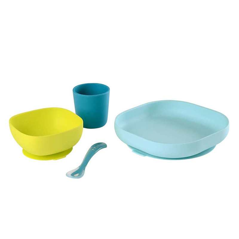 Coffret repas silicone 4 pièces bleu/vert Beaba