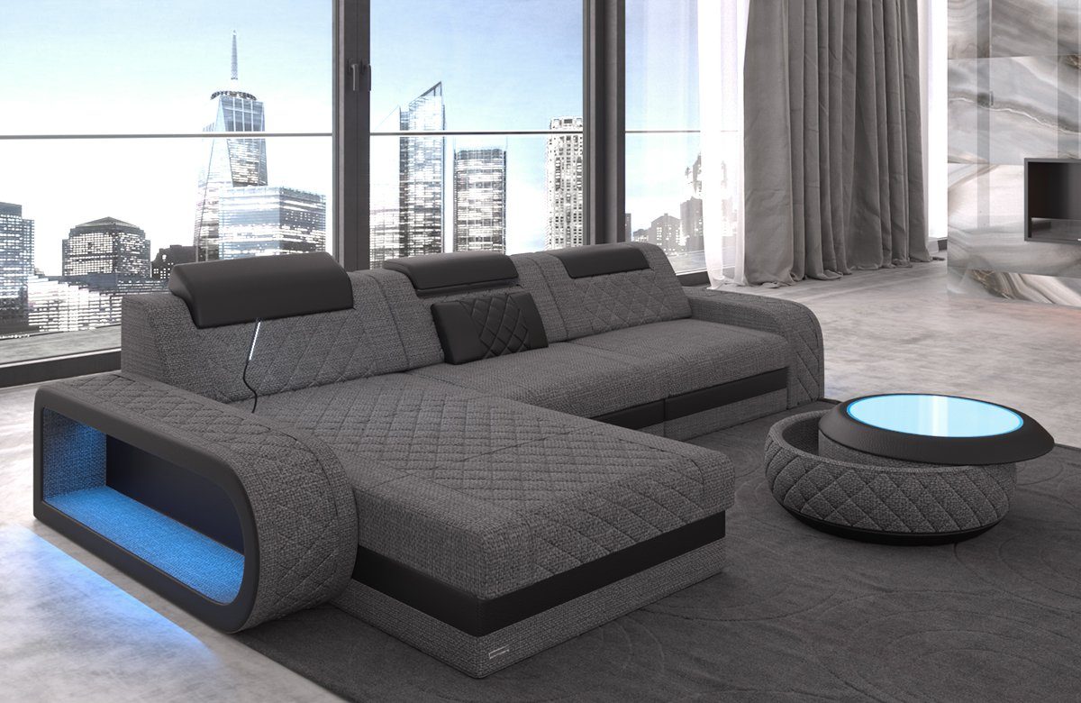 Sofa Dreams Ecksofa Stoffsofa Polstercouch Berlin L Form Stoff Sofa Couch, mit LED, wahlweise mit Bettfunktion als Schlafsofa, Designersofa