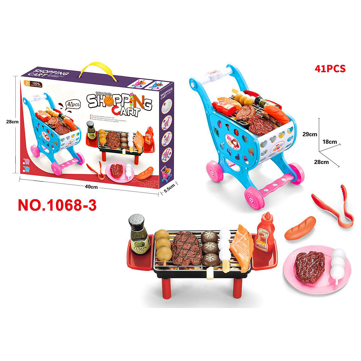 Kinder Küche Kochen und Kochsimulation Lebensmittel Simulation Einkaufswagen Mini-Grill-Set für Kinder