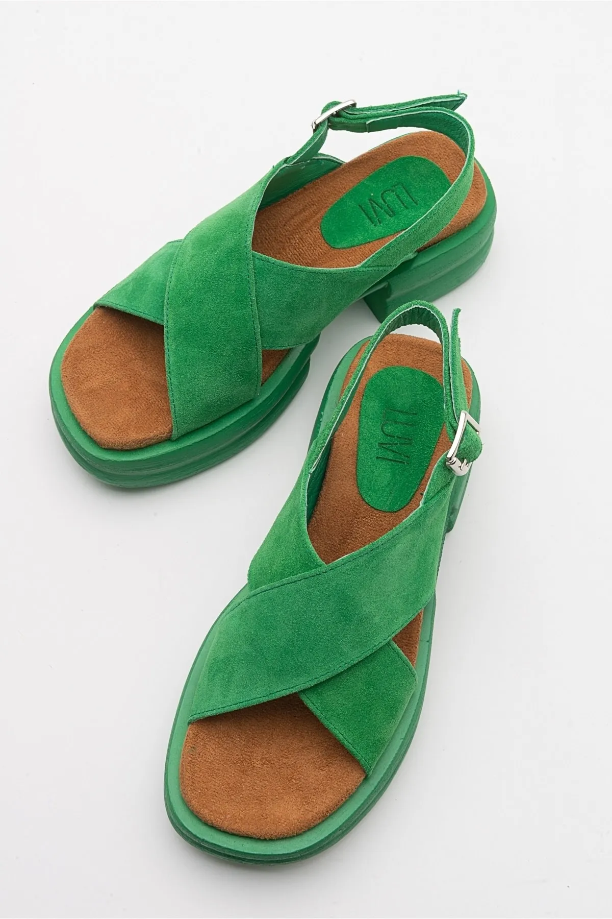 LuviShoes  Die meisten grünen Wildleder-Damensandalen aus echtem Leder