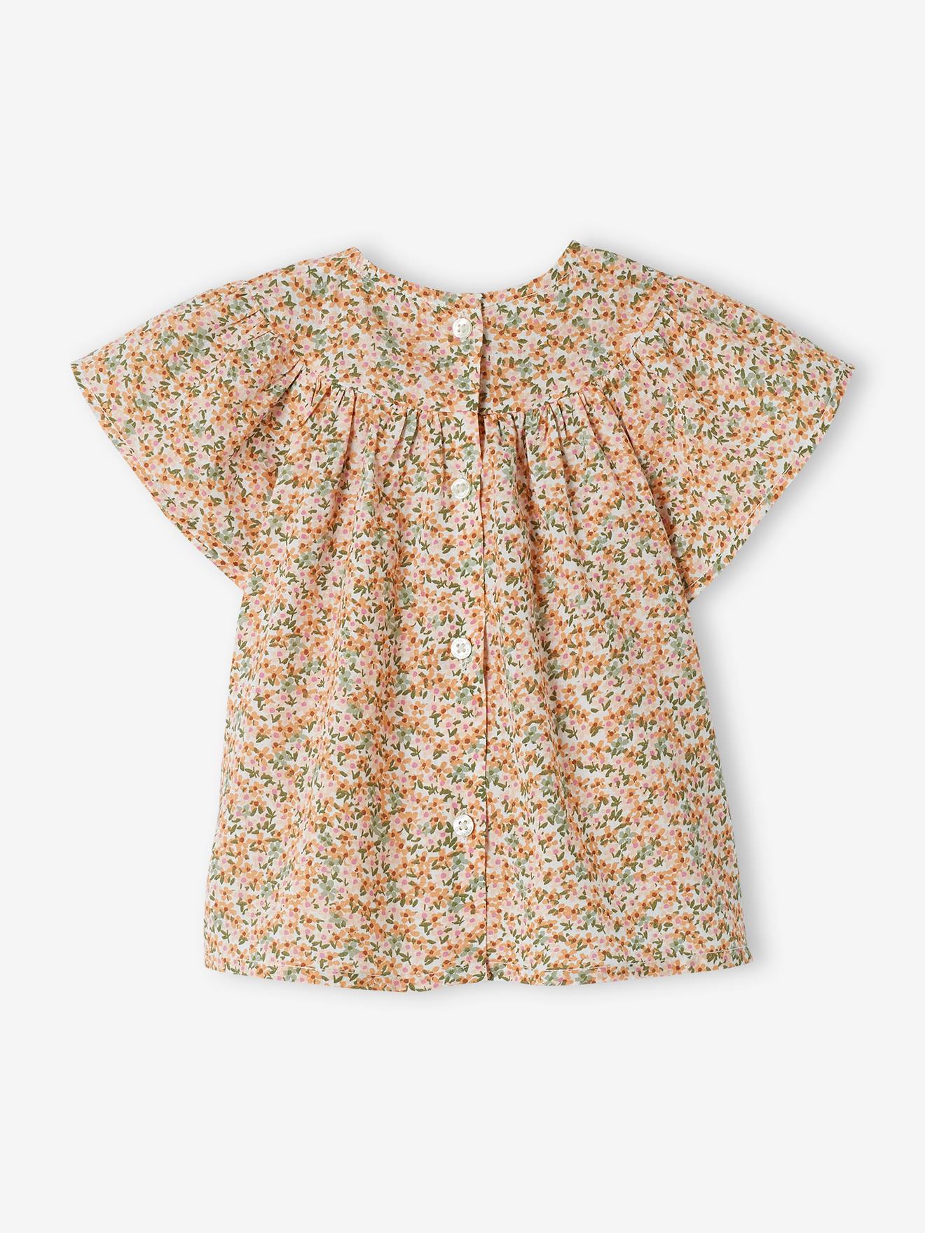 Blouse encolure smockée bébé manches courtes blanc