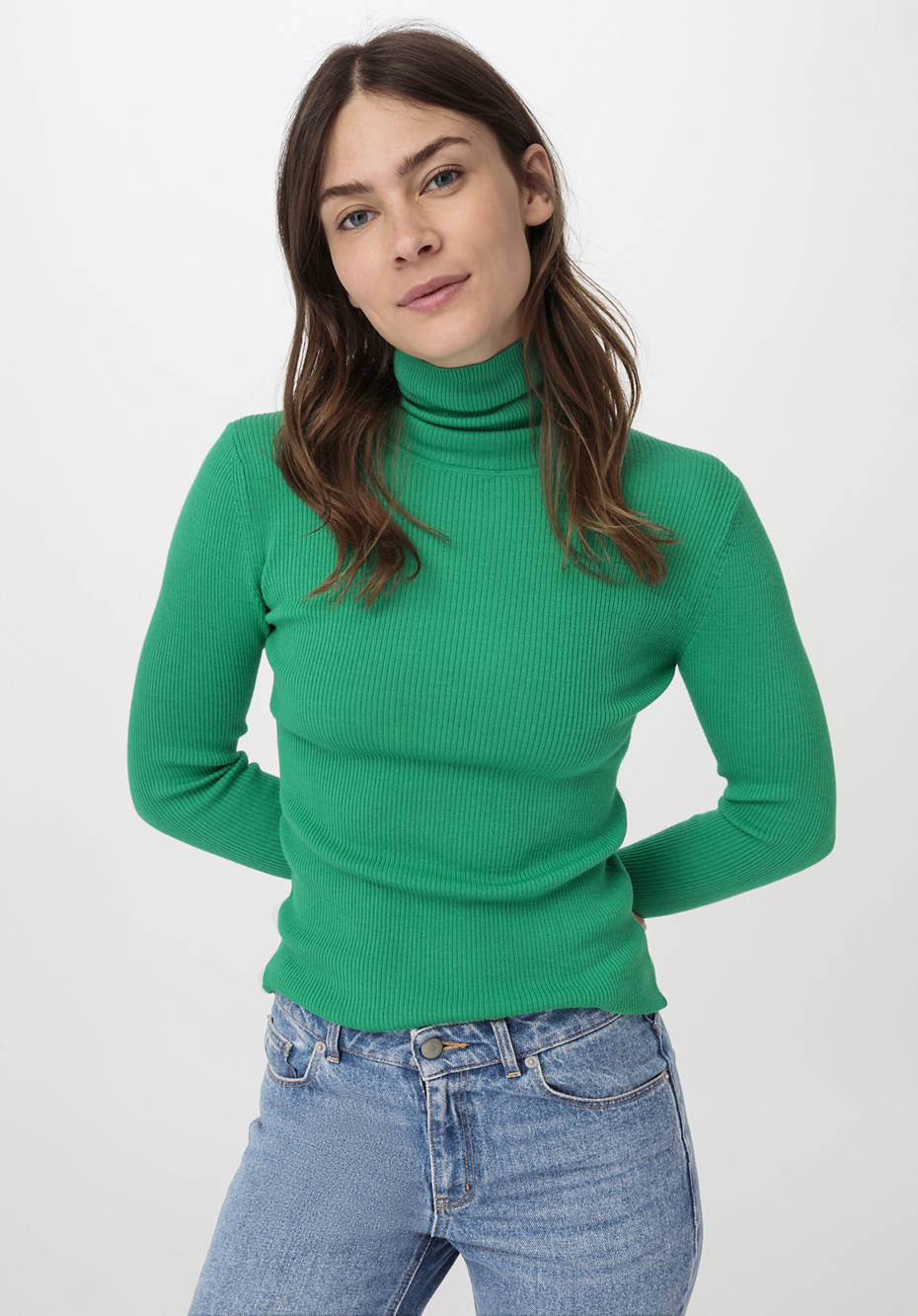 Rollkragenpullover aus Bio-Merinowolle mit Seide