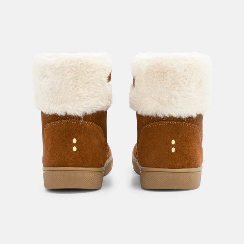 Boots croûte de cuir irisée col fourré beige fille