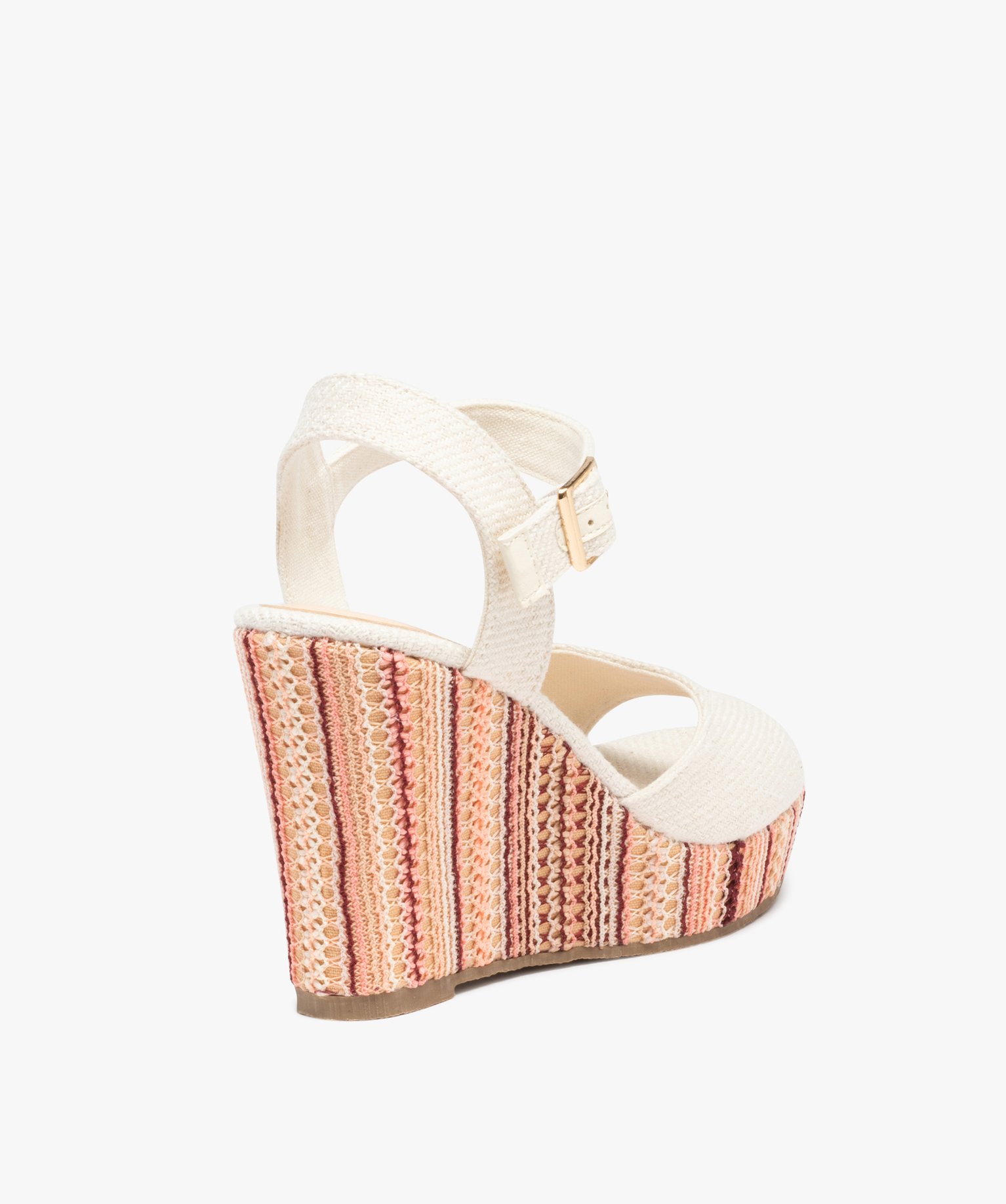 Sandales femme compensées dessus et semelle en toile beige | GEMO