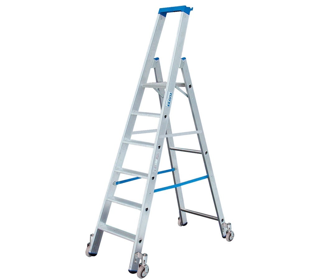 KRAUSE Alu-Stufen-Stehleiter, fahrbar