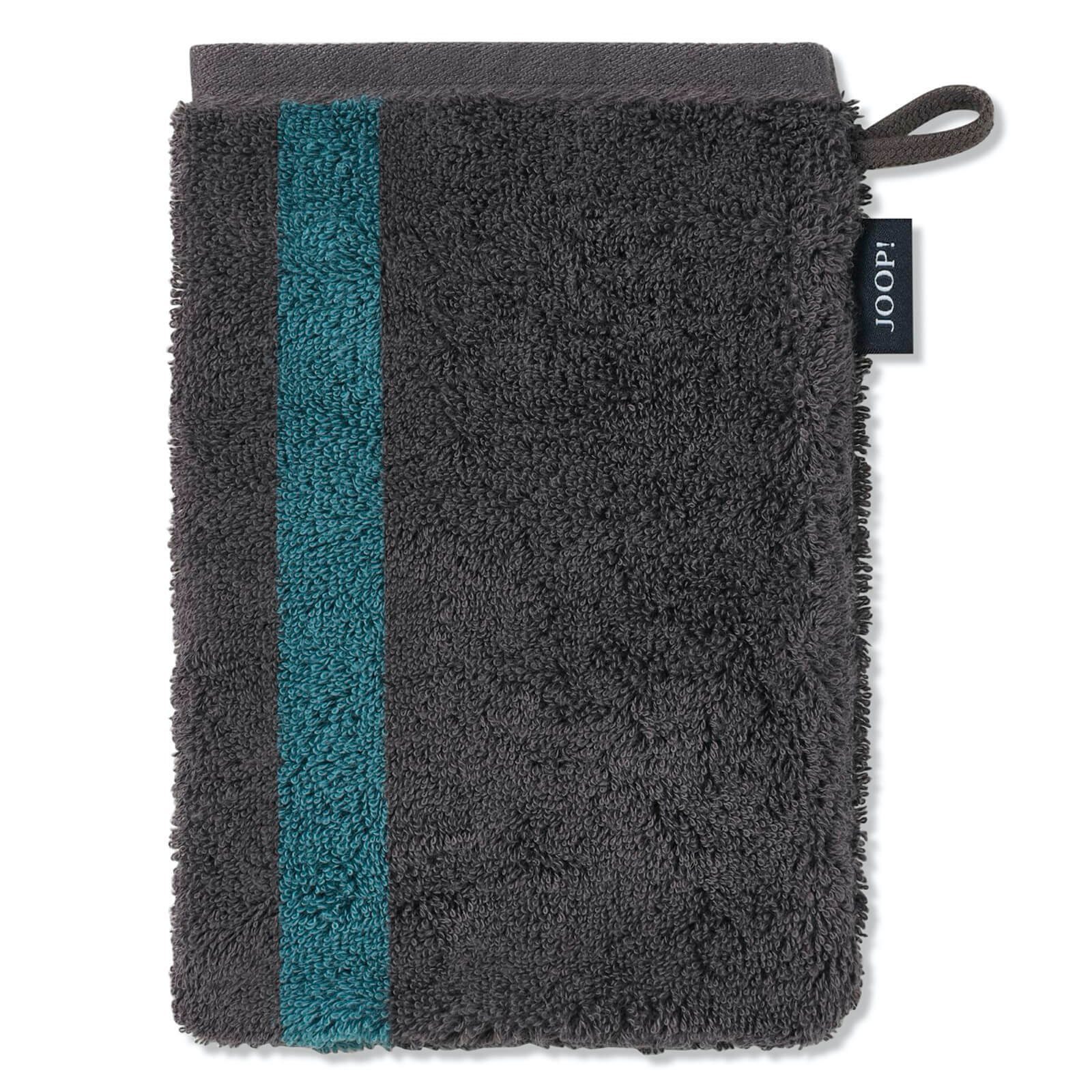 Joop! Handtuch Waschhandschuh Infinity Doubleface Graphite 1678 74, Walkfrottier (1-St), Streifen, Logo, Flauschig