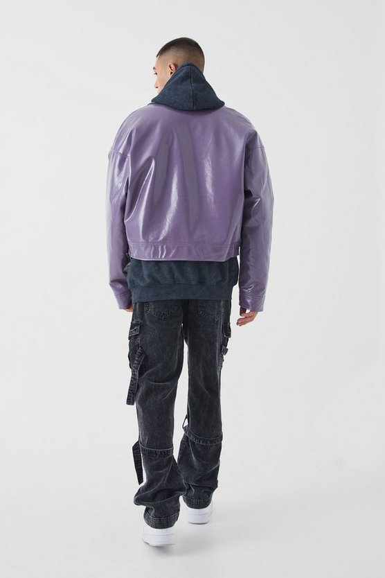 Kastige hochglänzende PU Harrington-Jacke