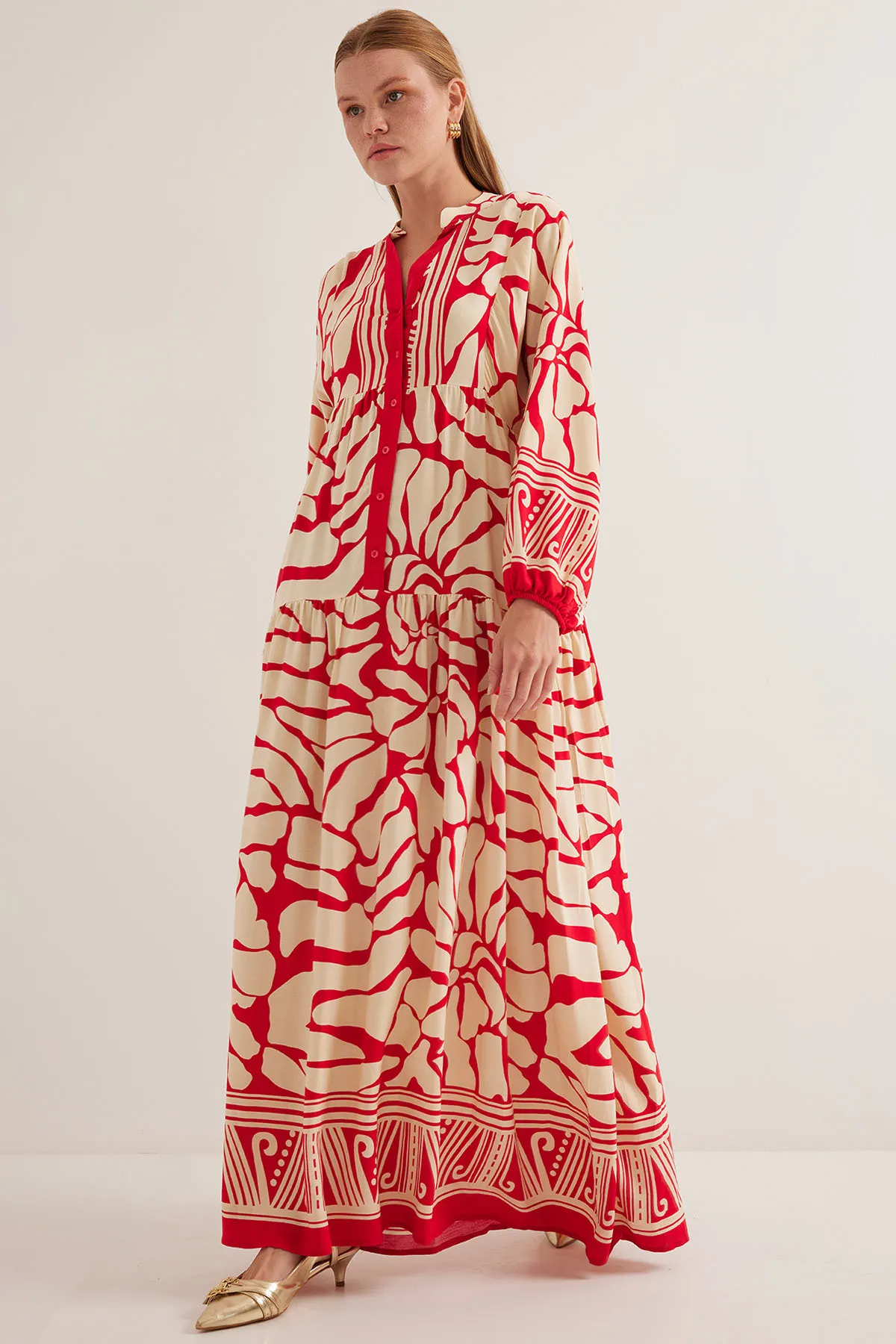 Bigdart  Rot-beiges Viskose-Hijab-Kleid für Damen 2423