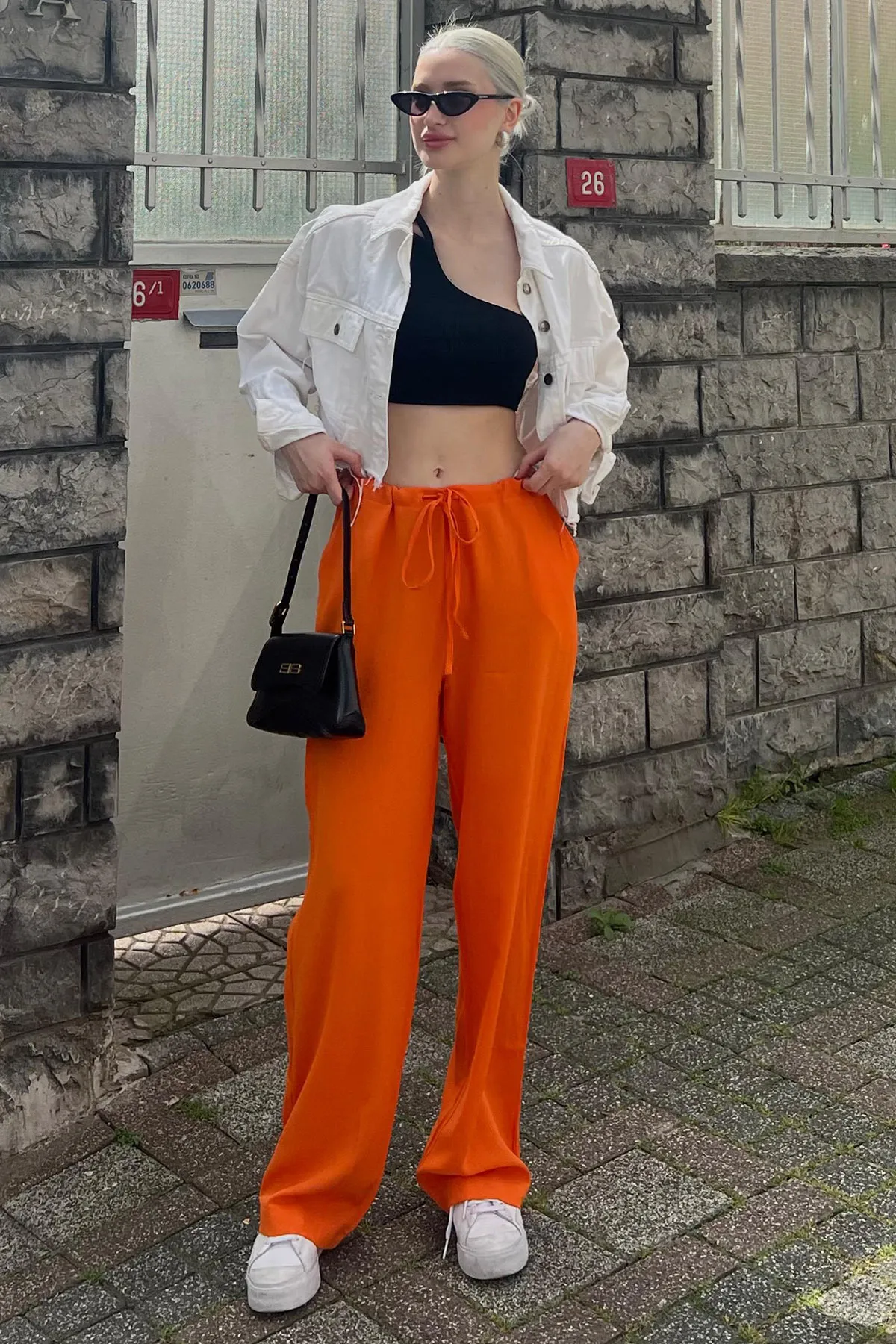 Madmext  Orange Crinkle-Stoff Basic Damen-Strandhose Mg1778