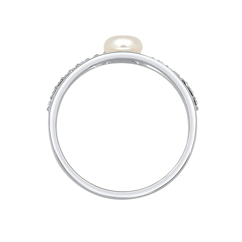 Elli Elli Bague Femmes Élégant Géo Design avec perle d'eau douce et cristaux en argent Bague