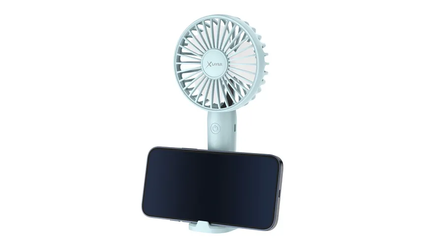 XLayer Tragbarer Handventilator mit Smartphone Halterung 1.200 mAh Blue