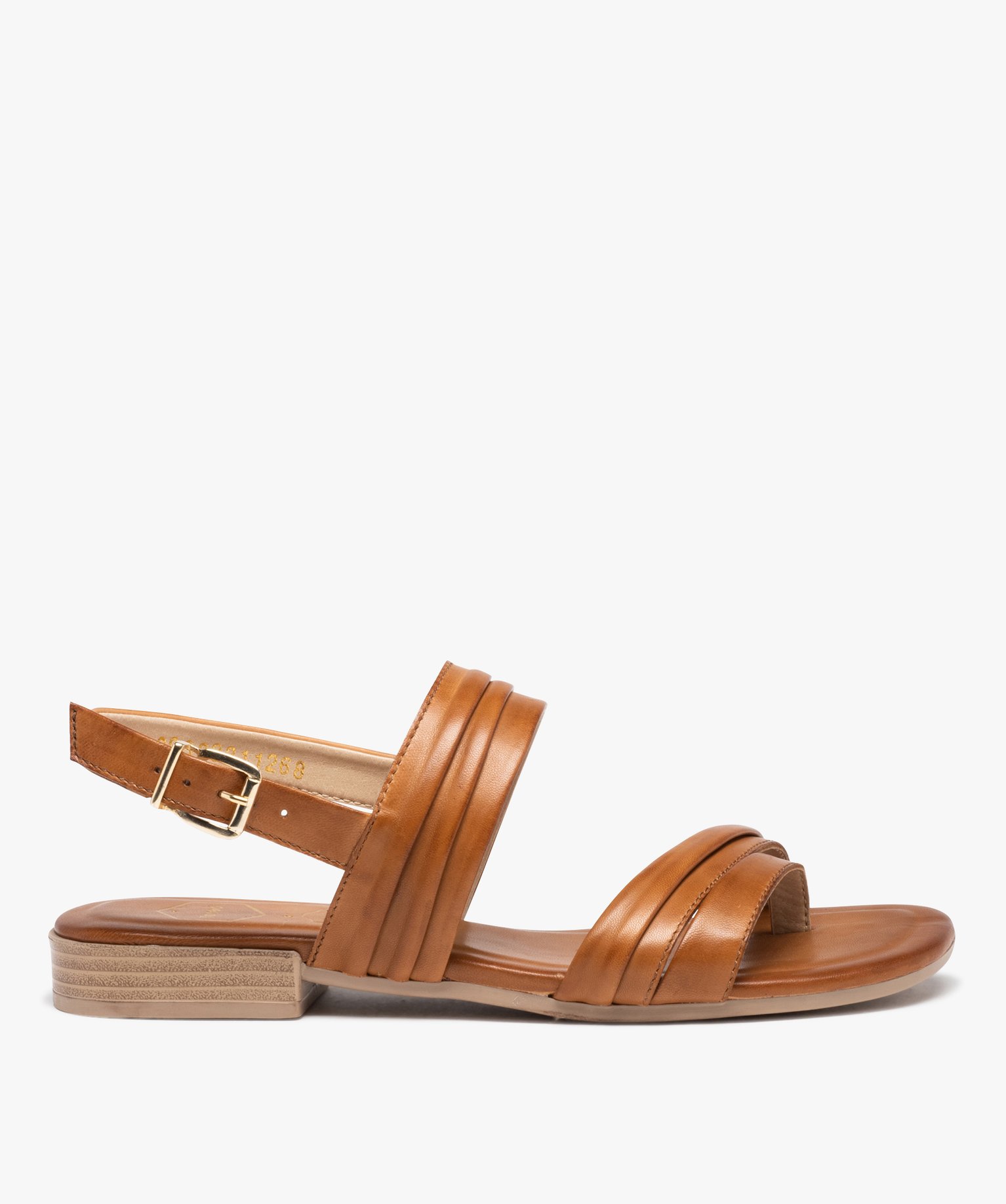 Sandales femme à talon plat et brides en cuir uni - Tanéo marron | GEMO