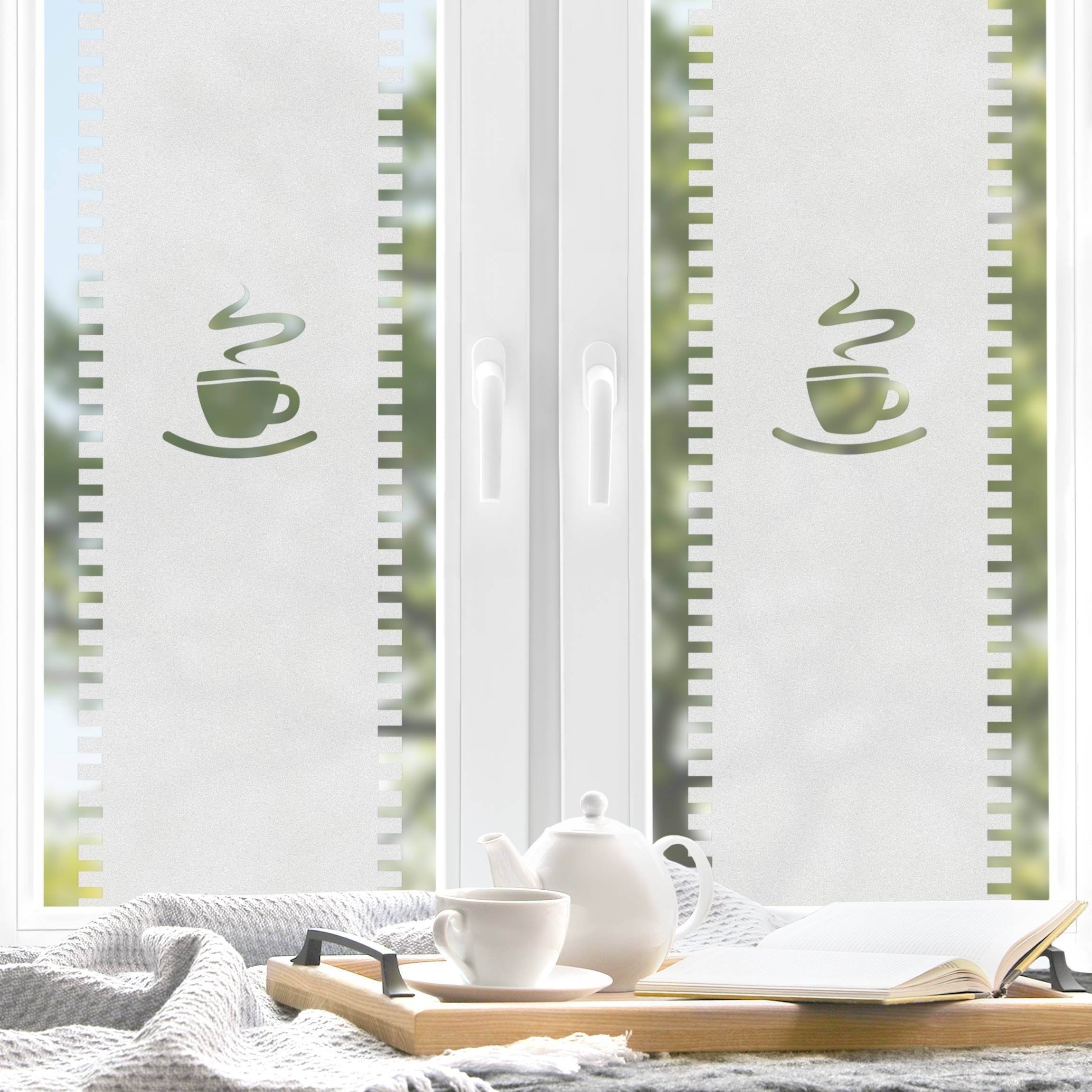 Fensterfolie statisch haftend Motiv Fensterdeko Gardine Tasse Küche, Bilderdepot24, blickdicht, Innen Fenster Tür Balkontür Küche Esszimmer Küchenfenster