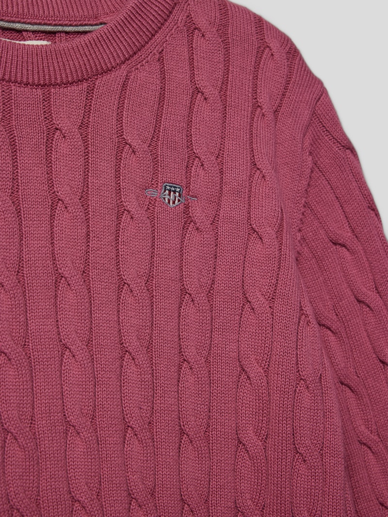 Strickpullover mit Zopfmuster Modell 'SHIELD' in fuchsia
