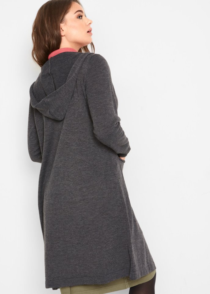 Longstrickjacke mit Kapuze