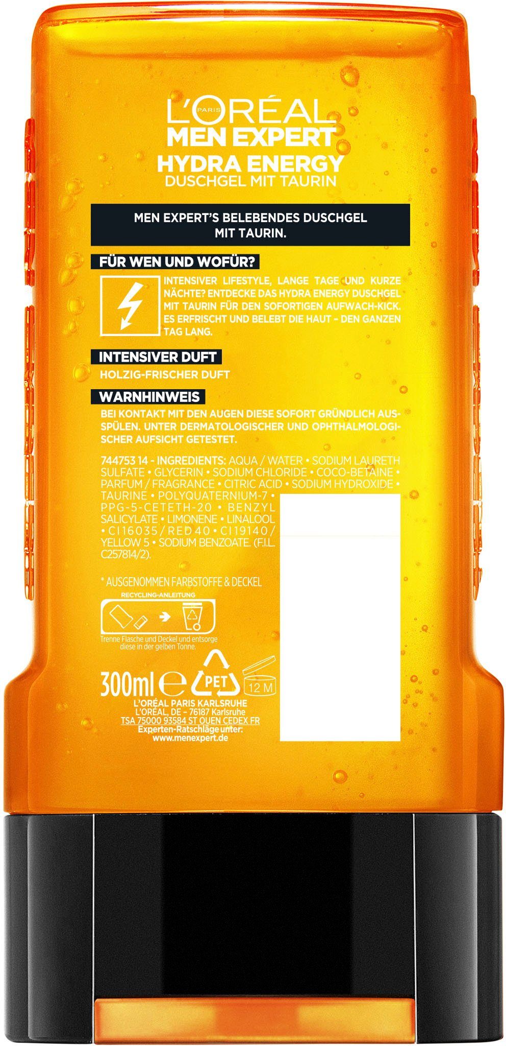 L'ORÉAL PARIS MEN EXPERT Duschgel Hydra Energy Taurin, 6-tlg.
