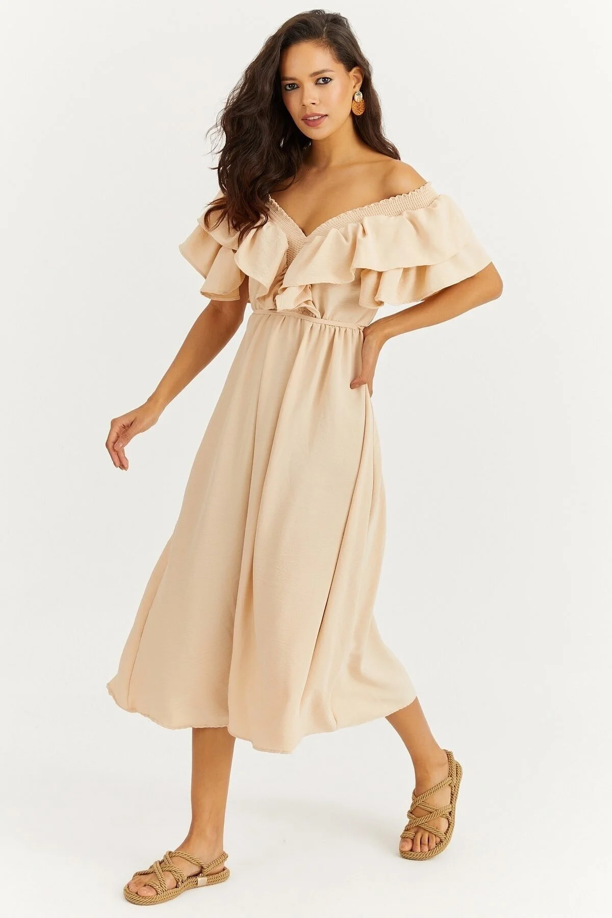 Cool & Sexy  Damen-Vanilla-V-Volantkleid vorne hinten KS113 für Damen