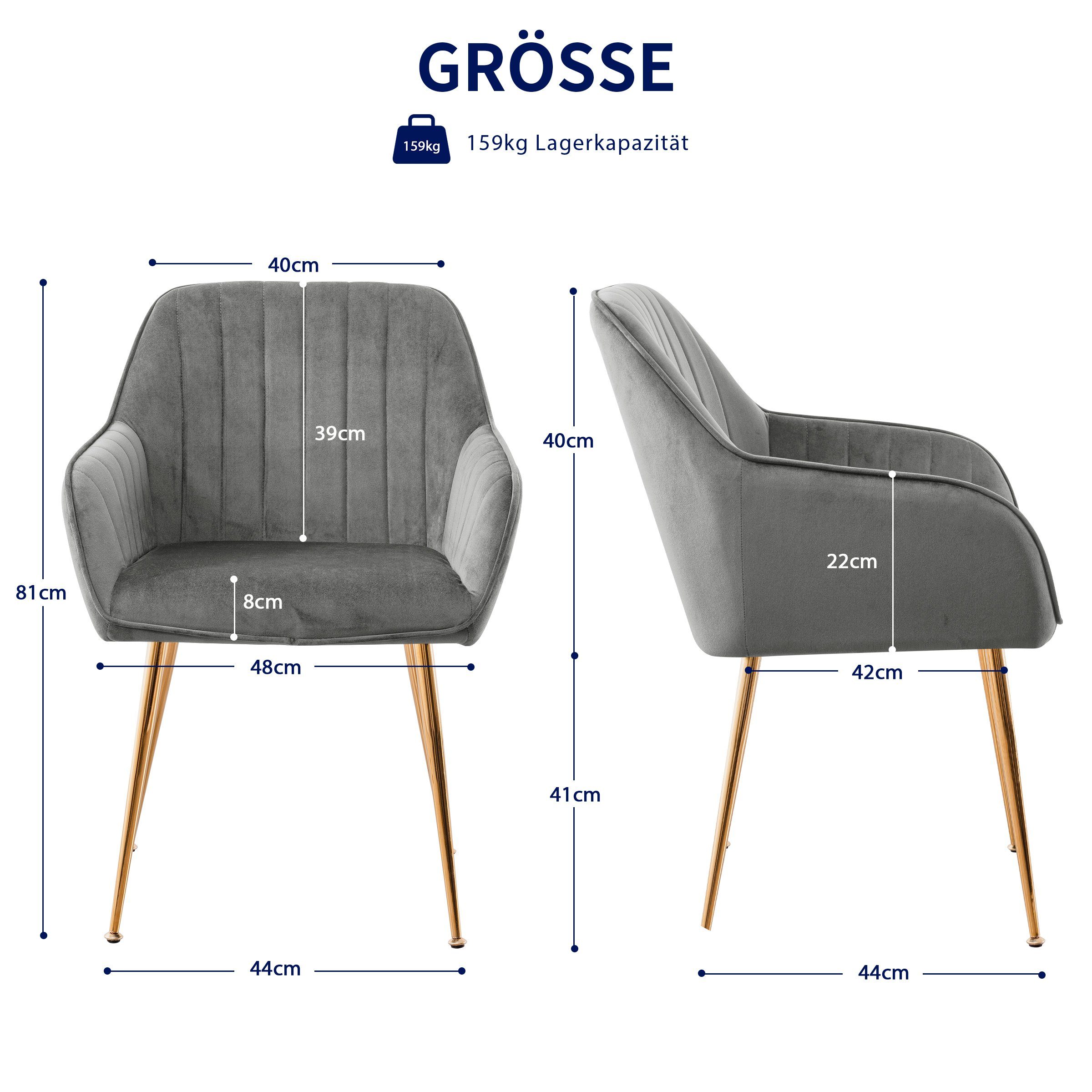 SUBRTEX Esszimmerstuhl Sessel mit Rückenlehne, 2er Set, Schwammpolster, Ständer aus Metall