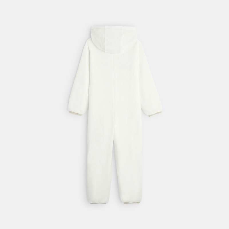 Combinaison-pyjama en polaire motif biche blanc fille